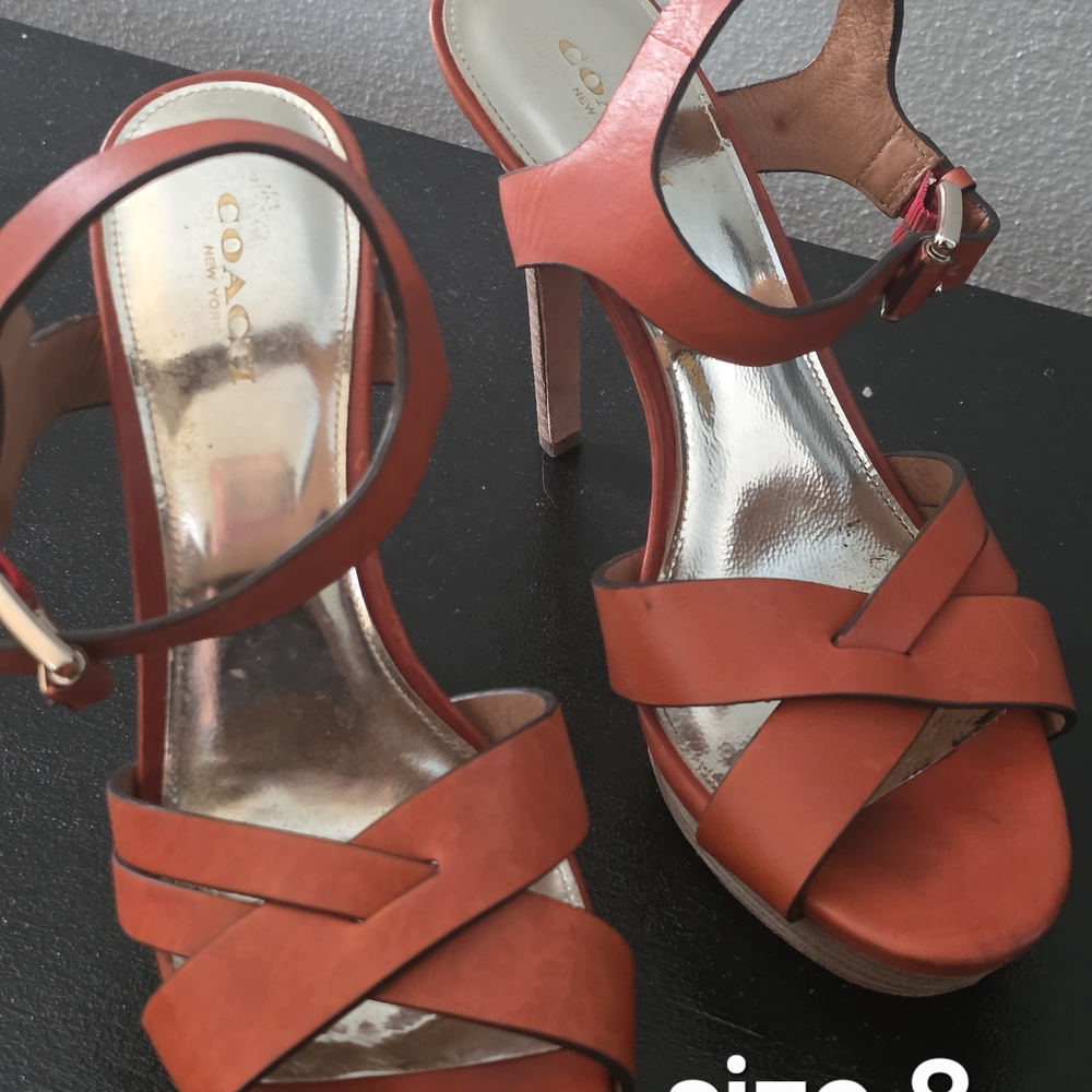 Coach Orange Strappy Heels with Ankle Strap